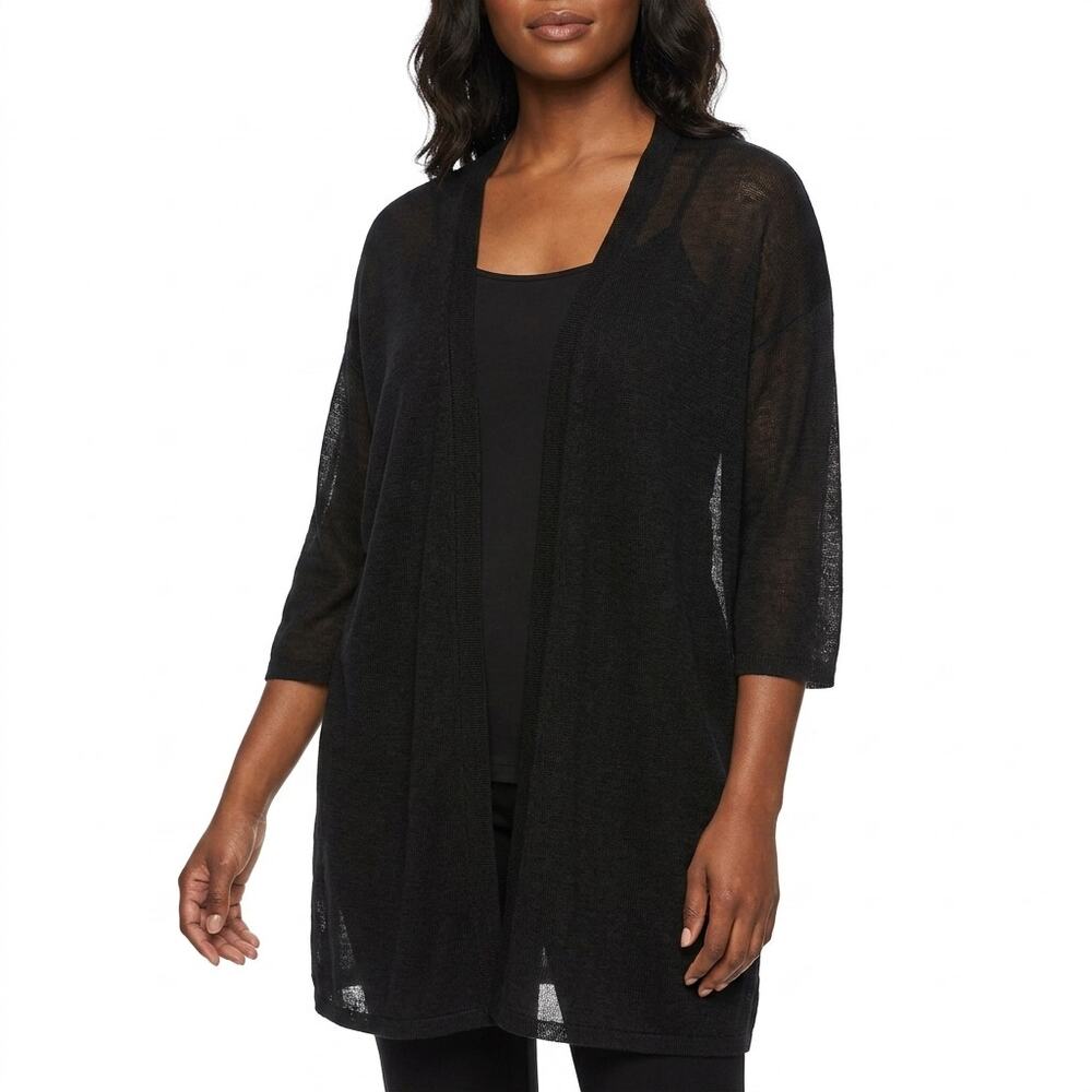 Lane Bryant Black Open Knit Crochet Cardigan Sweater Women Size 22/24